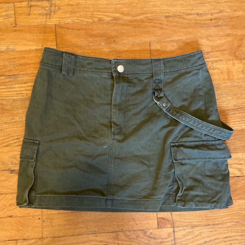 Army green denim mini skirt